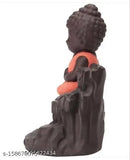 Orange poly resin PARTH Back-flow Buddha incense holder, 10 incense cones included. Artistic smokey waterfall design perfect for home decor
