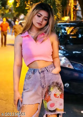 Cotton blend sexy polo crop top, quality aesthetic women's fashion, sleeveless style, XS-L sizes