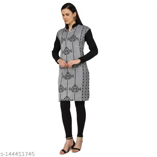 Woolen Dimsy Collection Kurti for Ladies, long-sleeved printed combo in cool season, handcrafted Indian design