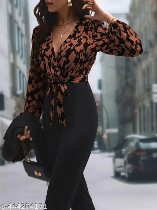 Lycra long sleeve printed net jumpsuit for women, stylish and classy fashionista, size S (36in bust, 51in length, 34in waist)