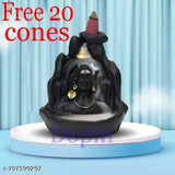 Poly resin Adi Shankara Adiyogi Mahadev incense holder with 21 free fragrance backflow cones, Indian decorative showpiece for peaceful meditation space