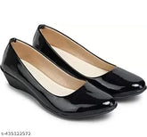 Black synthetic leather ballerinas, formal shoes for women with closed back, Ind-3 to Ind-10 sizes, ladies bellies style from Sona Sales (India)