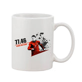 { "alt_text": "White ceramic coffee mug with printed design, 11oz reusable drinkware for hot cold beverages" }