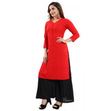 Red Rayon embroidered straight kurti with 3/4th sleeves, perfect for casual or party occasions (color may vary)