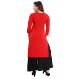 Red Rayon embroidered straight kurti with 3/4th sleeves, ideal for casual or party wear