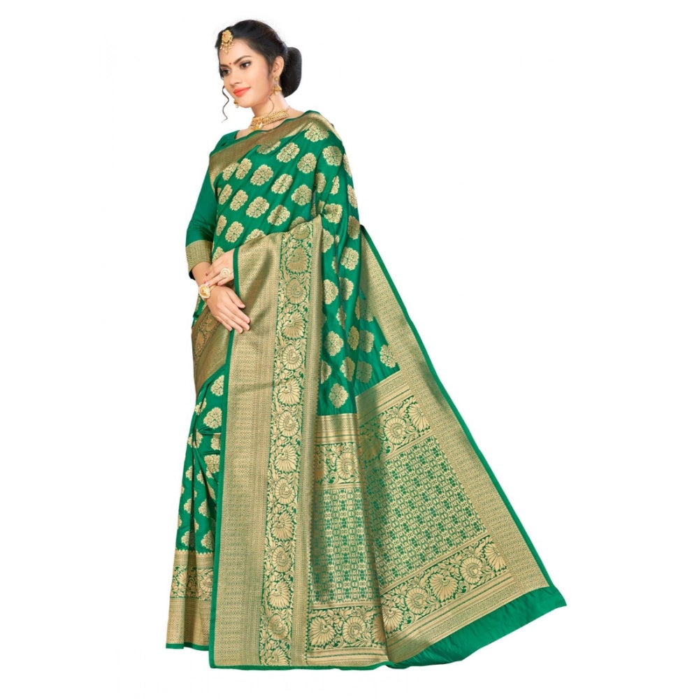 Green Banarasi Silk Saree (5-6mtrs), intricate designer weaving on display