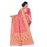 Peach Banarasi Silk saree (5.40mtrs), intricate multi-flower jall weaving pattern on display