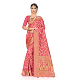 Peach Banarasi Silk Saree (5-6mtrs), intricate multi-flower jall patern weaving work