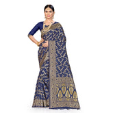 Neavy blue Banarasi Silk saree (5.4mtrs), intricate multi-flower jall patern weaving work