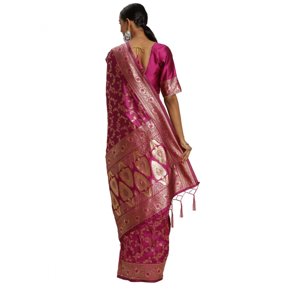 Pink Banarasi Silk Saree (5.4mtrs), intricate multi-flower jall patern weaving work on display