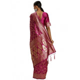 Pink Banarasi Silk Saree (5.4mtrs), intricate multi-flower jall patern weaving work on display