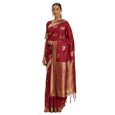 Red Banarasi Silk saree (5.40 mtrs), intricate weaving design on display