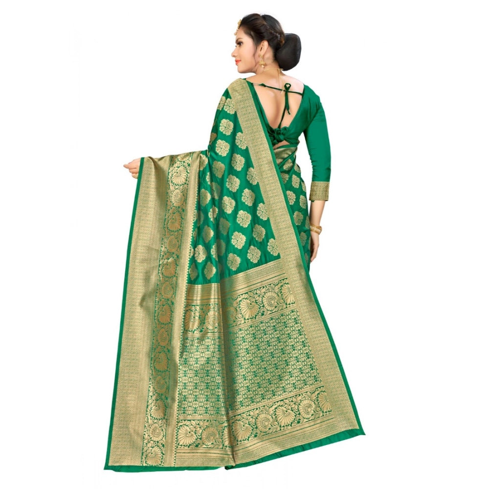 Green Banarasi Silk saree (5.4mtrs), intricate designer weave on display