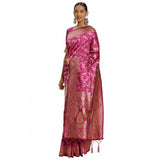 Pink Banarasi Silk Saree (5.4m), intricate multi-flower jall patern weaving work