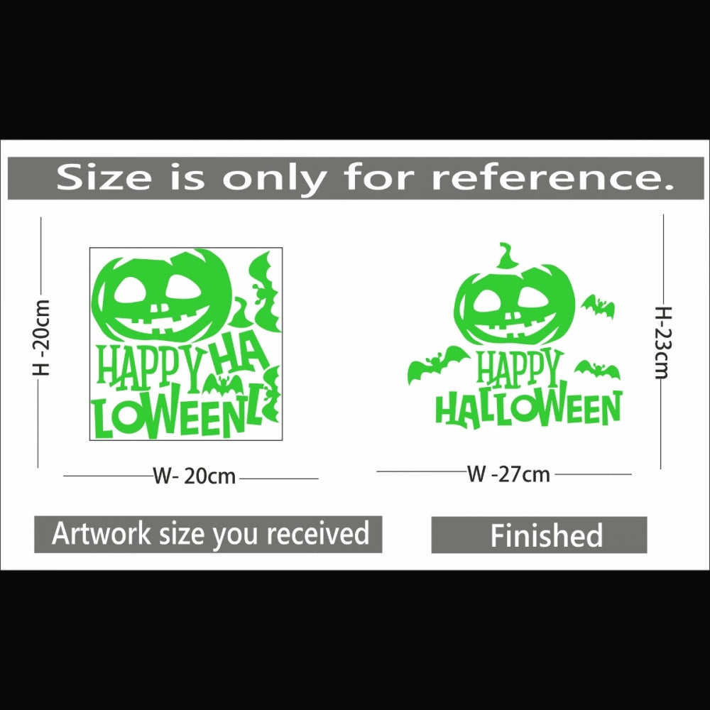 Green Happy Halloween radium vinyl wall sticker, peel & stick, 27x23cm, energy-saving decor
