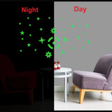 Green vinyl galaxy wall sticker with moon radium, peel-and-stick, 69x40cm, decorative celestial bedroom accent