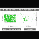 Green galaxy vinyl wall sticker with moon radium, peel-and-stick decor for calming bedroom ambiance, 105x59cm