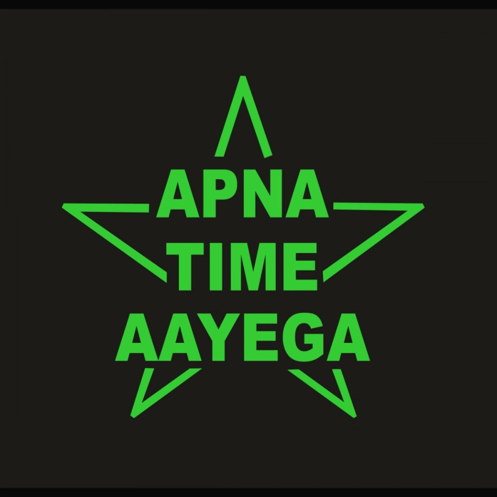 Green vinyl peel-and-stick Radium wall sticker, 'Apna Time Aayega': decorative, 36X34cm, promotes relaxation and noise reduction