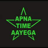 Green vinyl peel-and-stick Radium wall sticker, 'Apna Time Aayega': decorative, 36X34cm, promotes relaxation and noise reduction