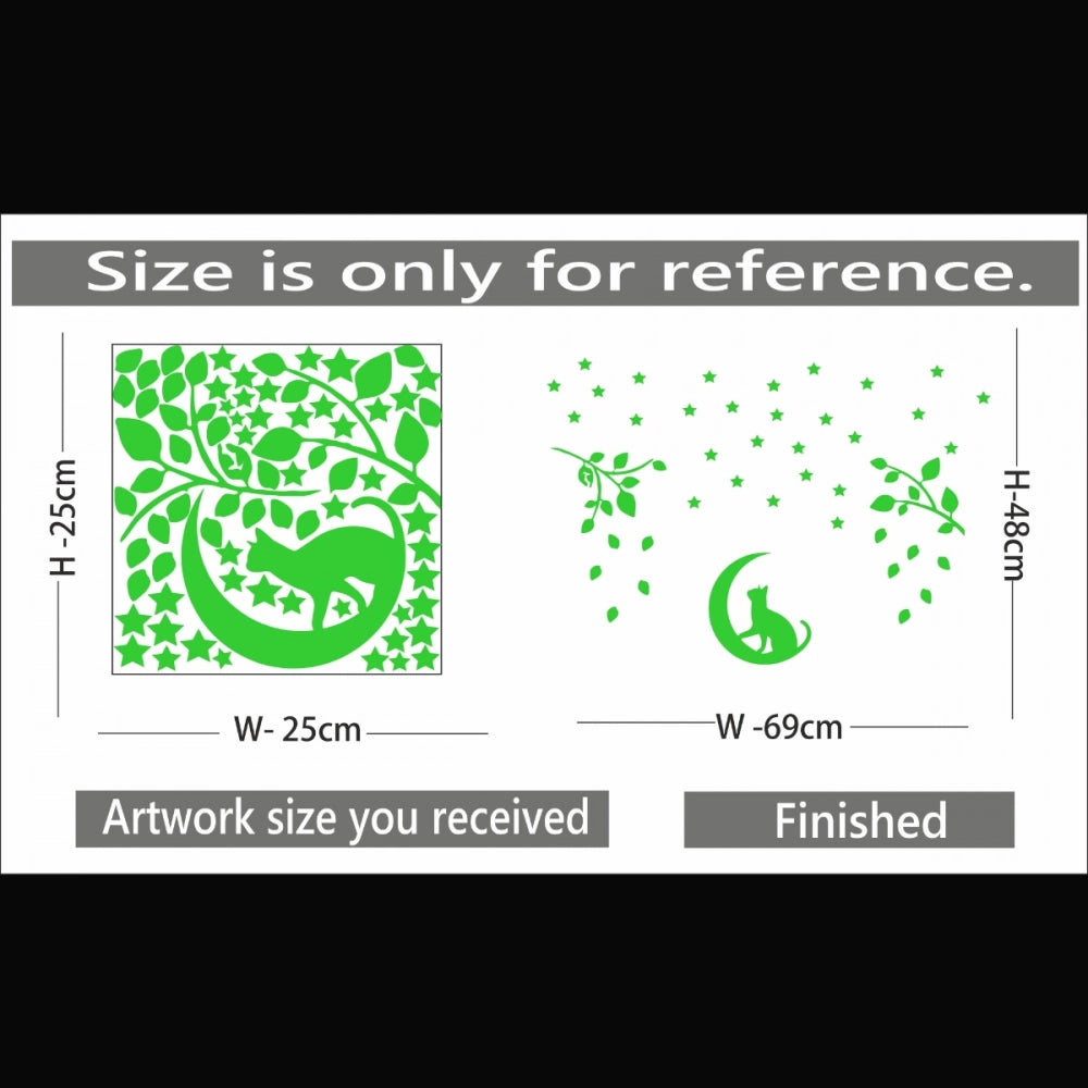 Green vinyl peel-and-stick radium wall decor, measuring 69x48cm, ideal for a calming bedroom atmosphere