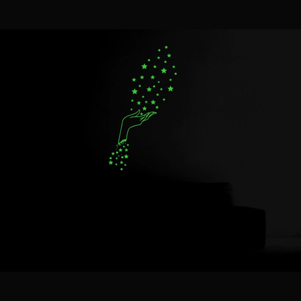 Green Galaxy of Stars radium vinyl wall sticker, peel-and-stick, 41x74cm. Calming, decorative celestial design for dark rooms