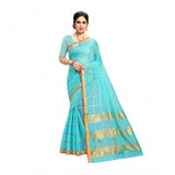 Sky Blue Kota Doria cotton saree with blouse (6-3 meters), Zari stripes, versatile for casual and festive wear