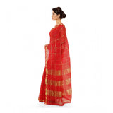 Women's Kota Doria Cotton Saree With Blouse (Red,6-3 Mtrs)