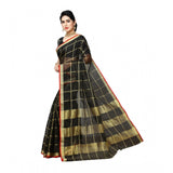 Black Kota Doria cotton saree with blouse (6-3 meters), intricate zari stripes design for casual, festive wear