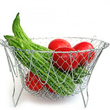Assorted stainless steel foldable strainer chef basket for kitchen use, easy to store and clean