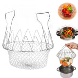 Assorted stainless steel foldable chef basket, ideal for 12-inch straining in the kitchen