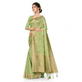 Pista Green Banarasi spun cotton saree for women, 5-6 meters long, perfect for casual or festive wear