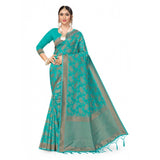 Women's Firoji Banarasi (Spun Cotton) Saree (5-6 Mtrs), vibrant weaving on traditional attire for casual, festive wear
