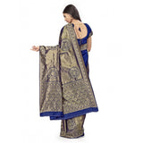 Navy Blue Banarasi Silk Saree (5-6Mtrs), intricate weaving design for casual or festive wear