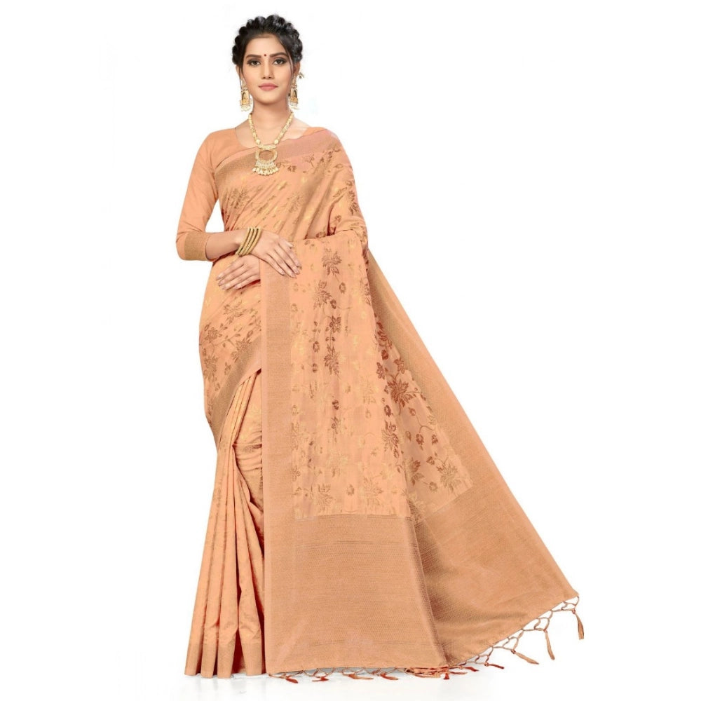 Banarasi spun cotton beige saree for women, 5-6 meters long, intricate weaving design