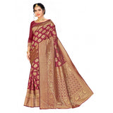 Maroon Banarasi silk saree (5-6 mtrs), traditional Indian women's wear for casual or festive occasions