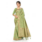 Pista Green Banarasi Spun Cotton saree for women, 5-6 meters, ideal for casual or festive wear