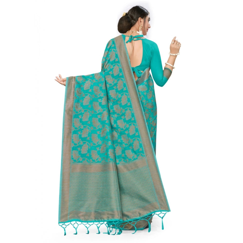 Firoji 5-6mtrs Banarasi spun cotton saree for women, intricate weaving design, ideal for casual or festive wear
