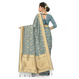 Women's Banarasi (Spun Cotton) Saree (Grey,5-6 Mtrs)