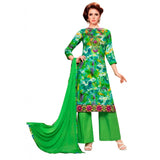 Green & multi glaze cotton unstitched salwar suit with dupatta, perfect for party and festive occasions