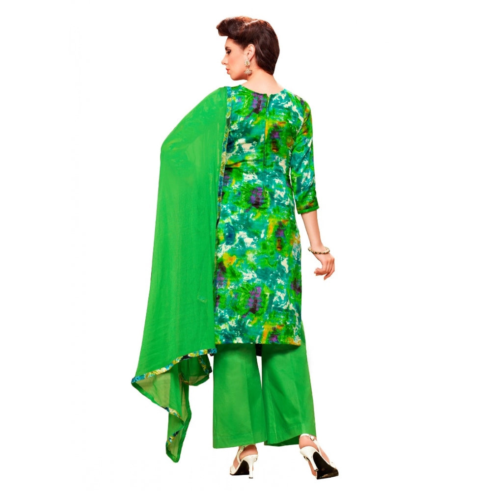 Green & Multi glaze cotton unstitched salwar suit with dupatta for women's partywear, 2.3 meters length