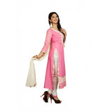 Pink & White Georgette unstitched salwar suit with dupatta, perfect for party occasions
