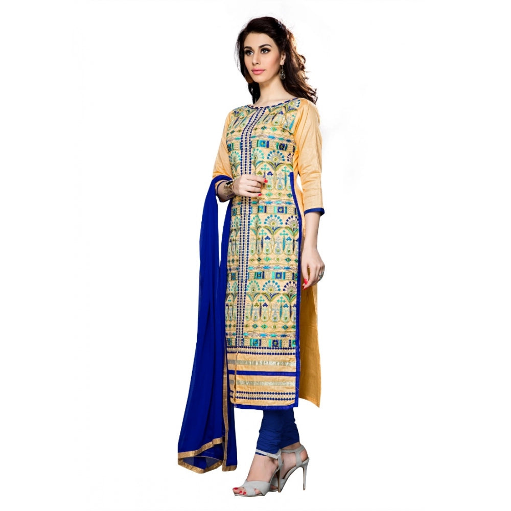Beige cotton unstitched salwar suit with dupatta (2.3 meters), perfect for party & festive occasions, women's wear