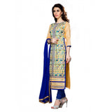 Beige cotton unstitched salwar suit with dupatta (2.3 meters), perfect for party & festive occasions, women's wear