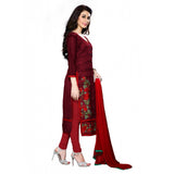 Dark maroon cotton unstitched salwar suit with dupatta, ideal for party and festive occasions - women's fashion
