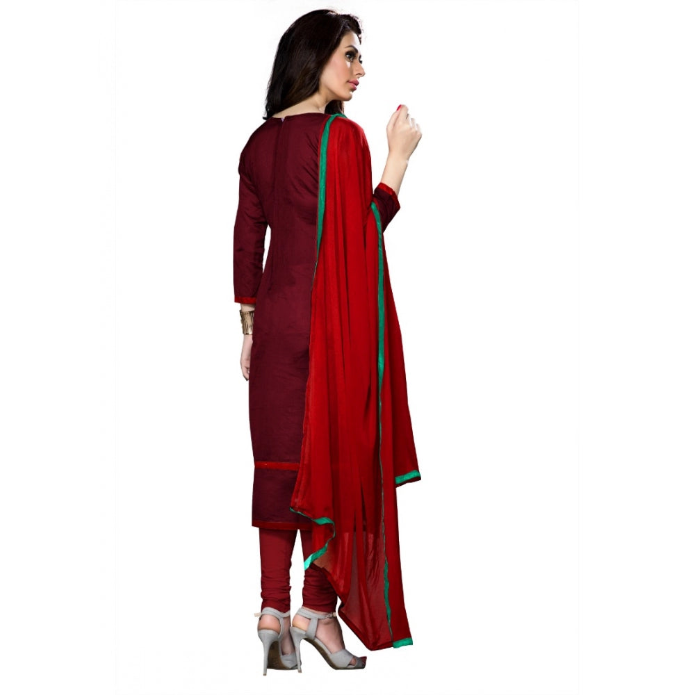 Dark maroon cotton unstitched salwar suit with dupatta, ideal for women's party & festive wear