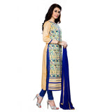 Beige cotton unstitched salwar suit with dupatta, perfect for women's partywear occasions