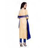 Beige cotton unstitched salwar suit with dupatta (2.3 meters), perfect for party and festive occasions