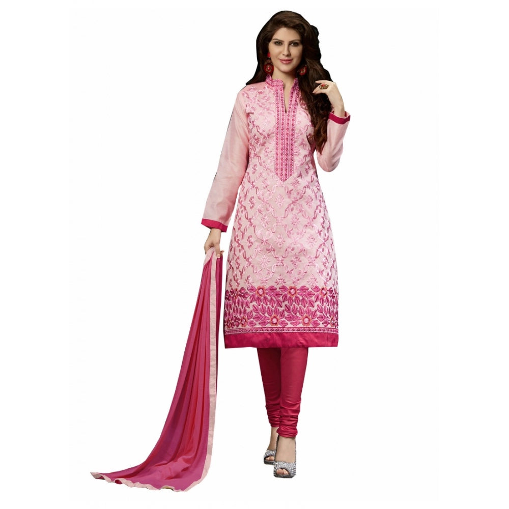 Pink Chanderi unstitched salwar suit (2m), ideal for women's party wear, may appear slightly different from displayed images