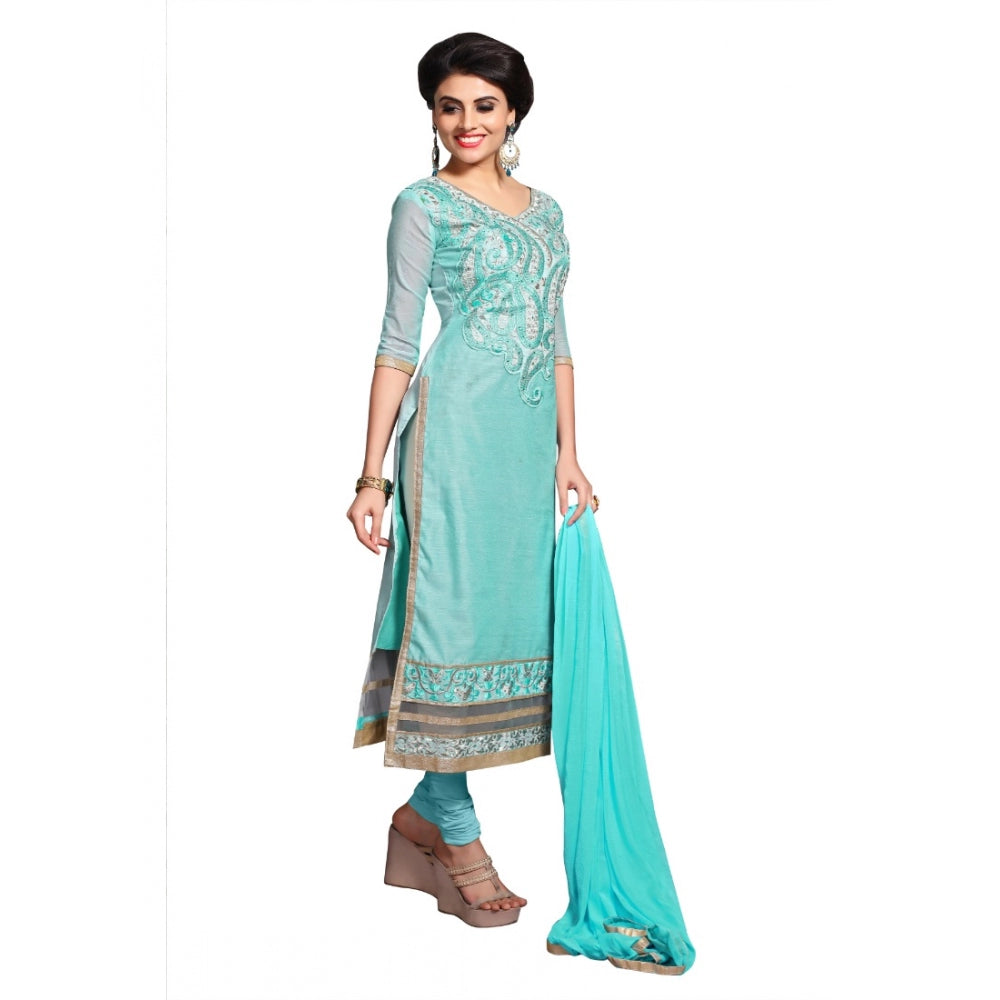 Light sea green Chanderi unstitched salwar suit (2.3 mtrs), perfect for party & festive wear