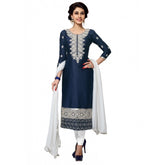 Navy blue cotton unstitched salwar suit with dupatta, 2.2 meters, party and festive wear for women